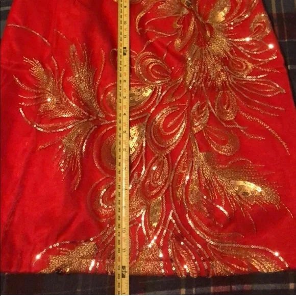 Chinese qipao dress red & gold sequin - Picture 5 of 6
